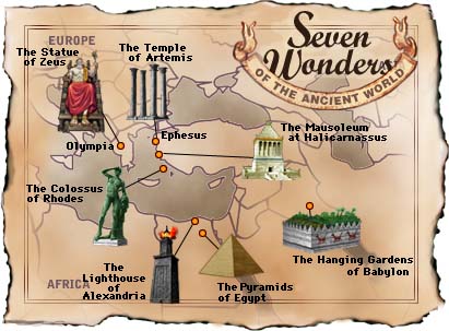 Map of the original Seven Wonders of the World