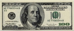 100 dollar bill showing Benjamin Franklin's portrait